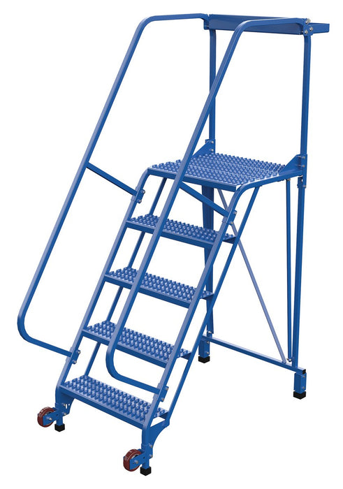 Vestil LAD-TRS-60-5-G Steel Tip-N-Roll Ladder 58 Degree 5 Straddle Grip Strut 24 in. Step Width 350 lb. Capacity Blue
