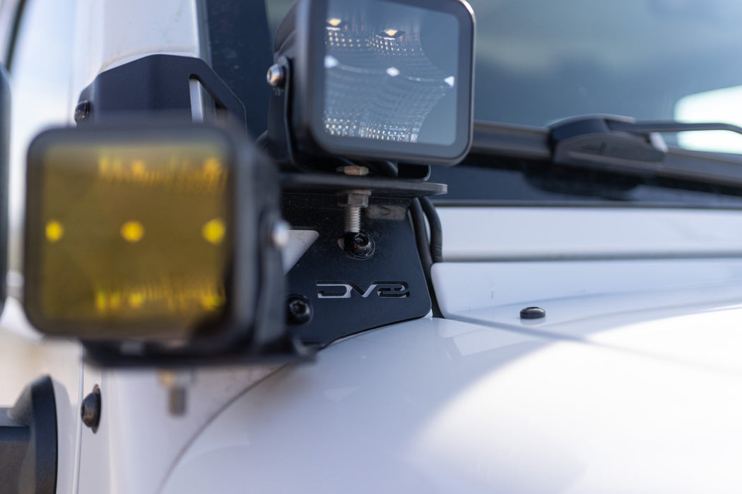 DV8 Offroad 2007-2018 Jeep Wrangler JK Dual Pod Light Mounts – installed on vehicle, image 10 of 13
