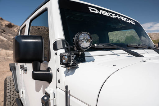 DV8 Offroad 2007-2018 Jeep Wrangler JK Dual Pod Light Mounts – installed on vehicle, image 2 of 13