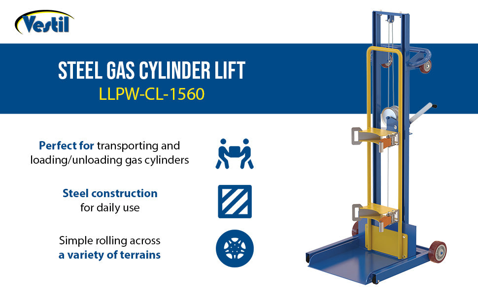 Vestil LLPW-CL-1560 steel gas cylinder lifter feature overview 1