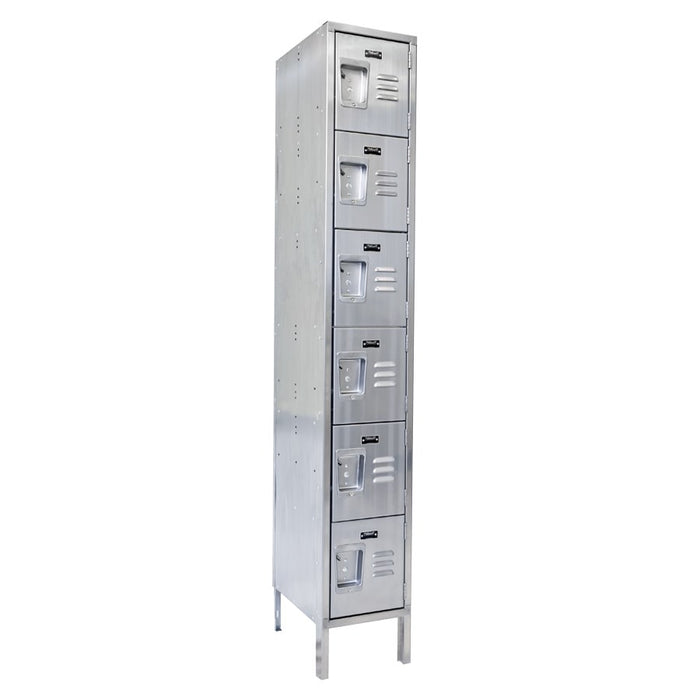 Vestil LOCK-1218-SS61 Stainless Steel Lockers 1 Column with 6 Rows 12 in. x 18 in. x 78 in. Silver