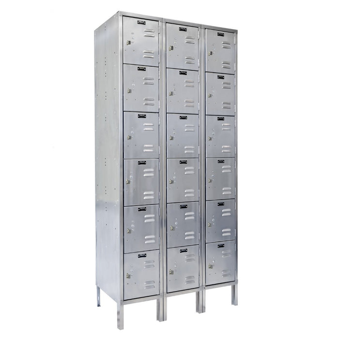 Vestil LOCK-5418-SS63 Stainless Steel Lockers 3 Columns with 6 Rows 54 in. x 18 in. x 78 in. Silver