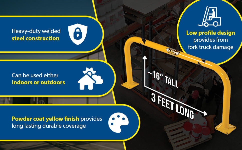 Vestil LPRO-36-16-2 steel low profile rack guard bollard feature overview 3