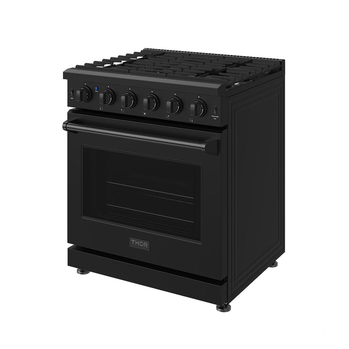 Thor Kitchen 30-Inch Black Gas Range (LRG3001UB) – front right side closed