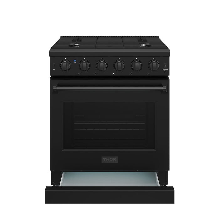 Thor Kitchen 30-Inch Black Gas Range (LRG3001UB) – front side drawer