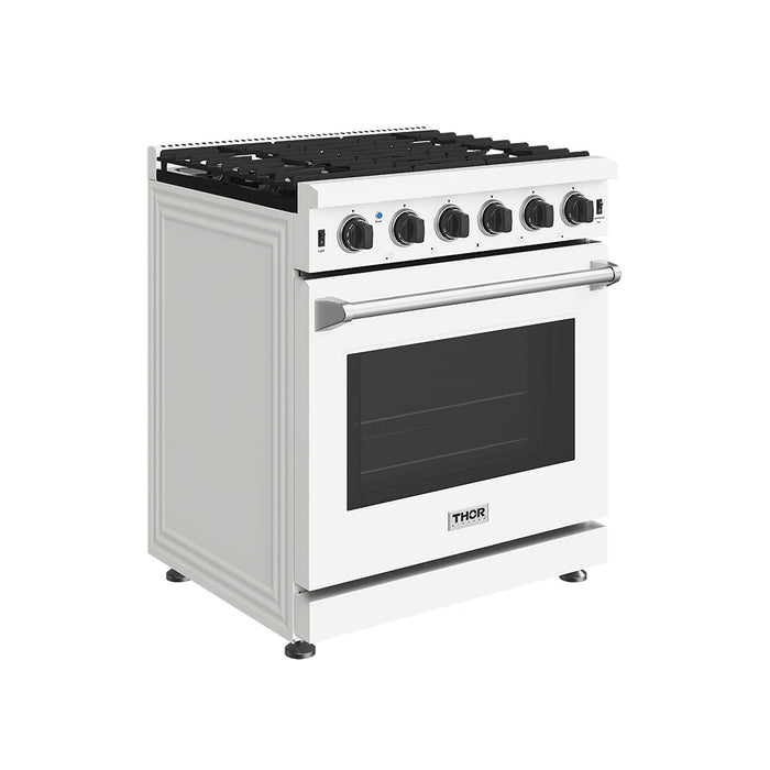 Thor Kitchen 30-Inch White Gas Range (LRG3001UW) – front left side closed