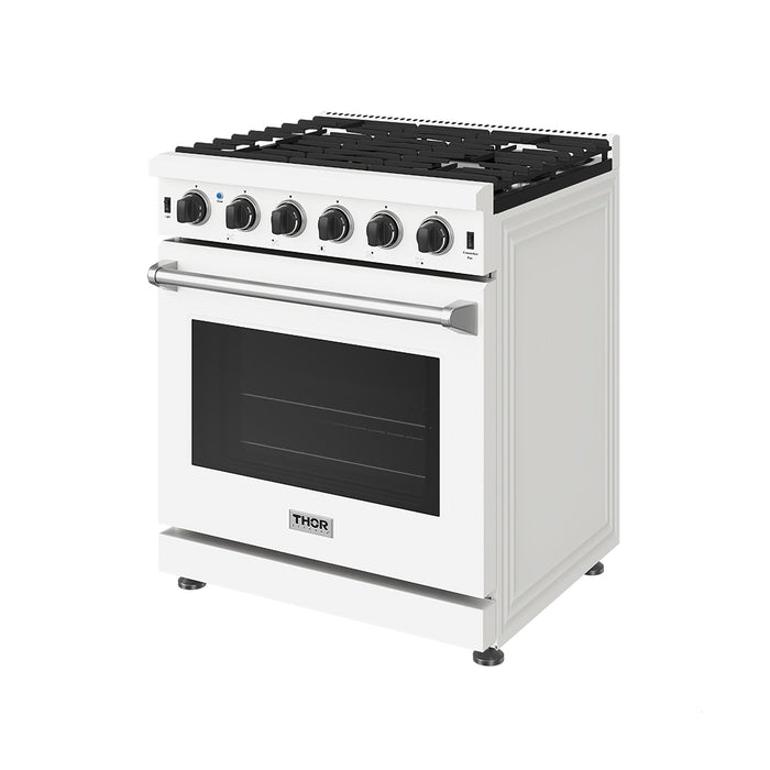 Thor Kitchen 30-Inch White Gas Range (LRG3001UW) – front right side closed