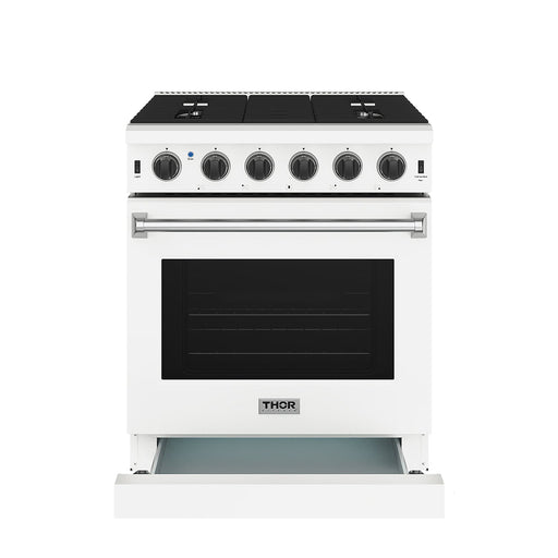 Thor Kitchen 30-Inch White Gas Range (LRG3001UW) – front side drawer