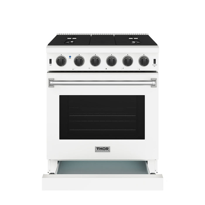Thor Kitchen 30-Inch White Gas Range (LRG3001UW) – front side drawer