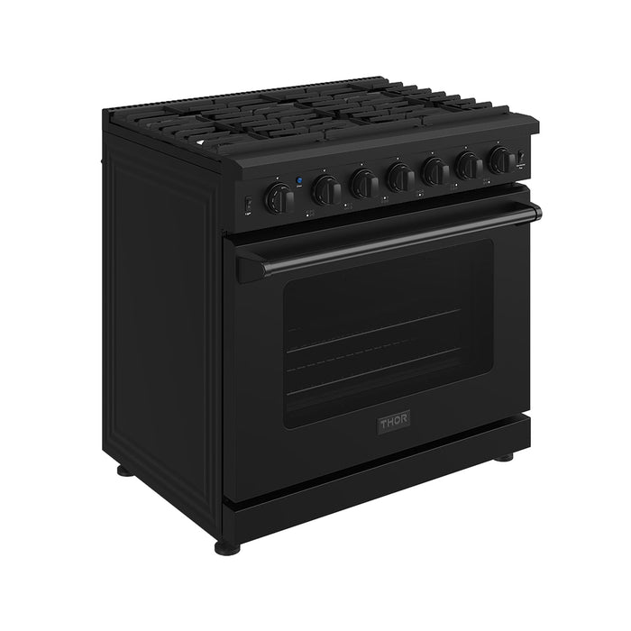 Thor Kitchen 36-Inch Black Gas Range (LRG3601UB) – front left side closed