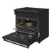 Thor Kitchen 36-Inch Black Gas Range (LRG3601UB) – front right side open with broil pan