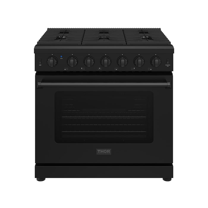 Thor Kitchen 36-Inch Black Gas Range (LRG3601UB) – front side closed