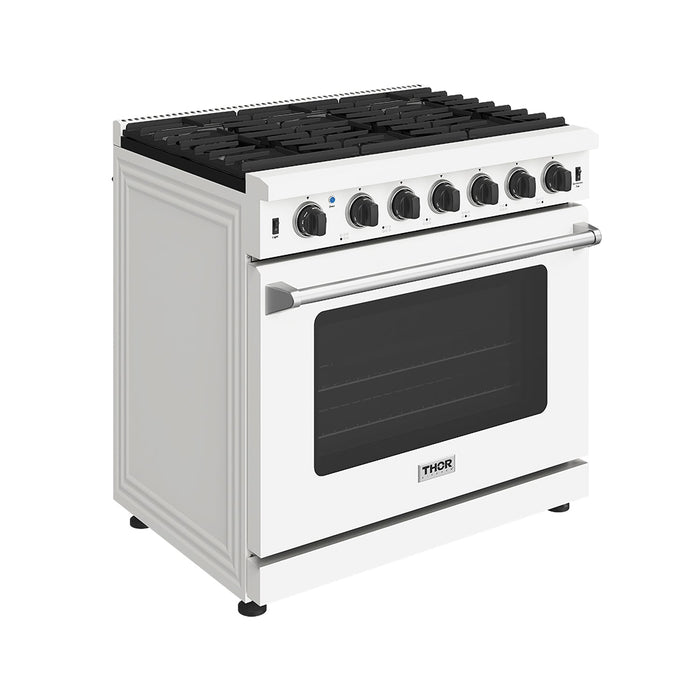 Thor Kitchen 36-Inch White Gas Range (LRG3601UW) – front left side closed