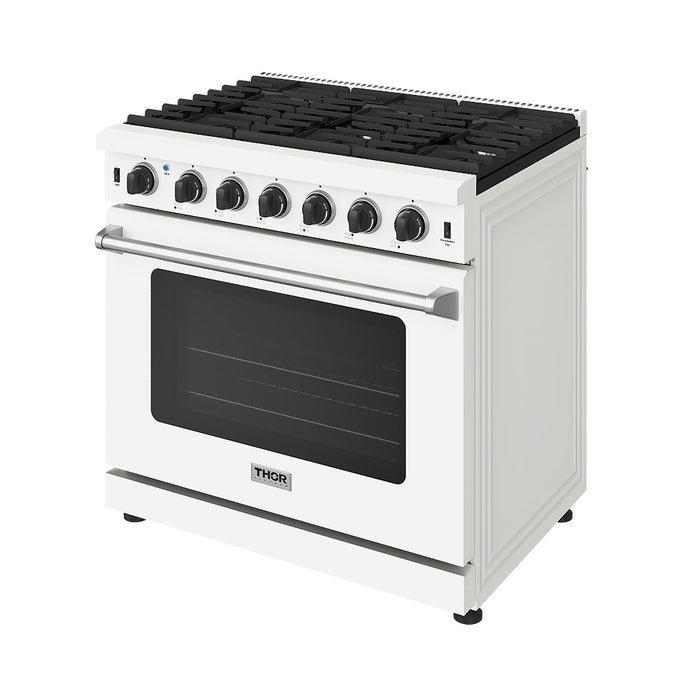 Thor Kitchen 36-Inch White Gas Range (LRG3601UW) – front right side closed