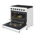 Thor Kitchen 36-Inch White Gas Range (LRG3601UW) – front right side open with broil pan