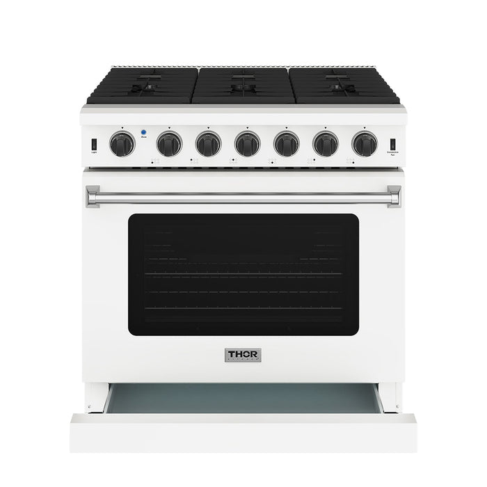 Thor Kitchen 36-Inch White Gas Range (LRG3601UW) – front side drawer