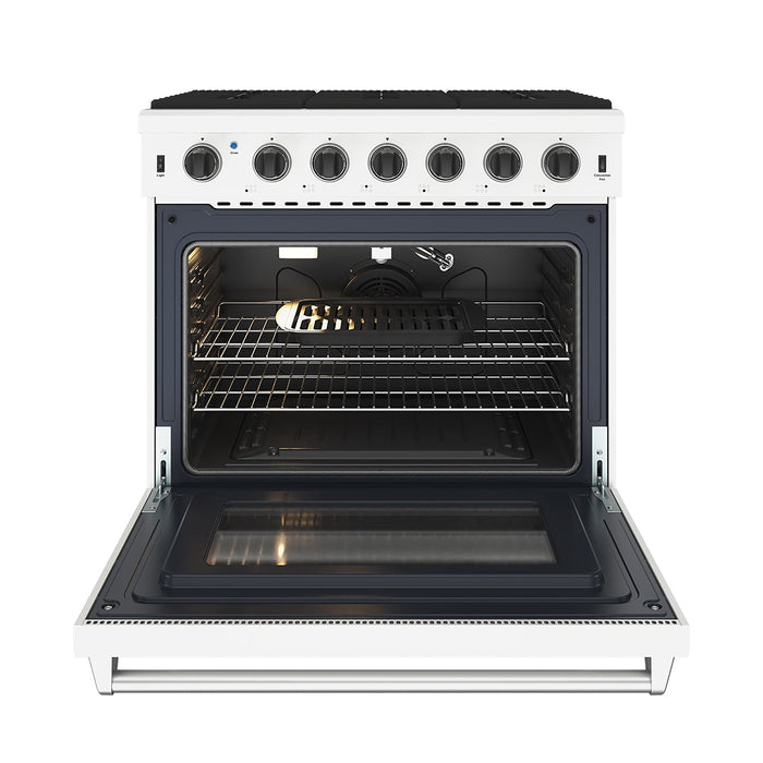 Thor Kitchen 36-Inch White Gas Range (LRG3601UW) – front side open