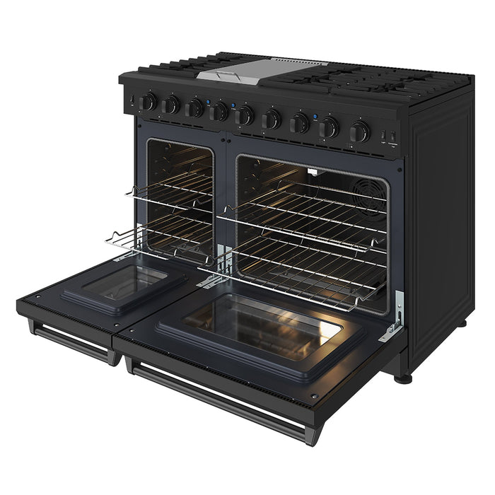 Thor Kitchen 48-Inch Black Gas Range (LRG4807UB) – front right side open