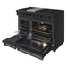 Thor Kitchen 48-Inch Black Gas Range (LRG4807UB) – front right side open with broil pan