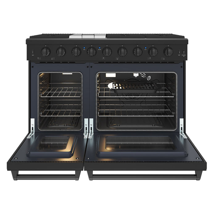 Thor Kitchen 48-Inch Black Gas Range (LRG4807UB) – front side open
