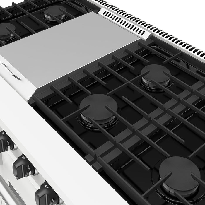 Thor Kitchen 48-Inch White Gas Range (LRG4807UW) – close-up cooktop