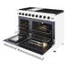 Thor Kitchen 48-Inch White Gas Range (LRG4807UW) – front right side open with broil pan