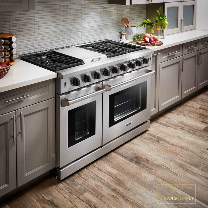 Thor Kitchen 48-Inch 6.8 cu. ft. Double Oven Gas Range in Stainless Steel (LRG4807U) Thor Kitchen
