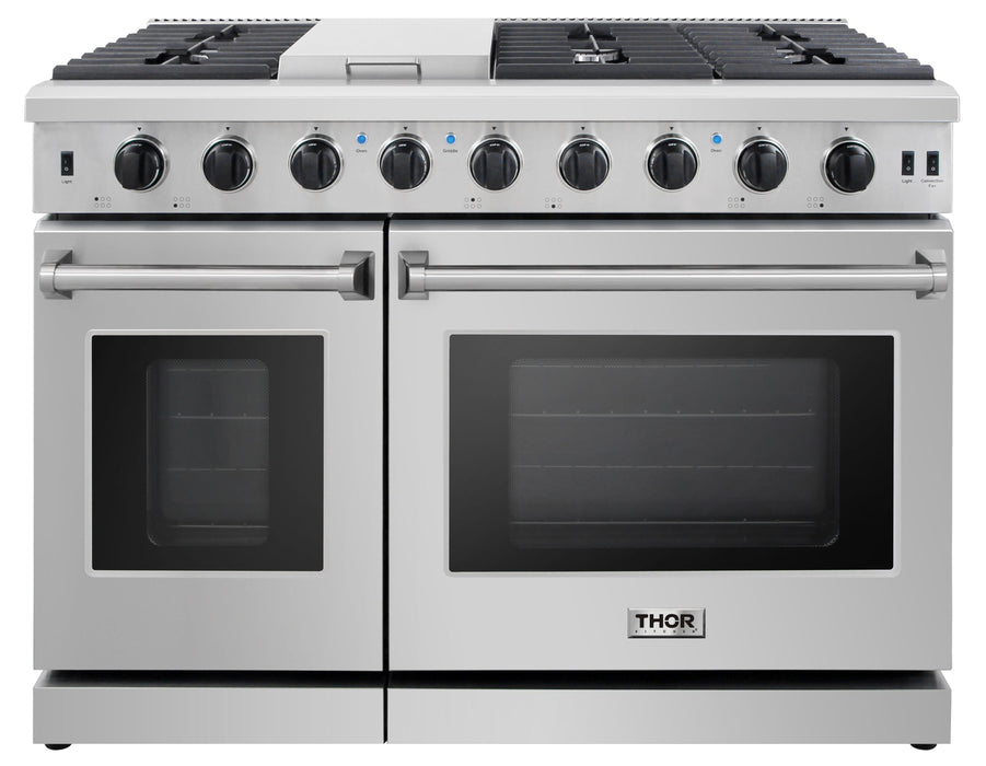 Thor Kitchen 48 in. 6.8 cu. ft. Double Oven Propane Gas Range in Stainless Steel, LRG4807ULP Thor Kitchen
