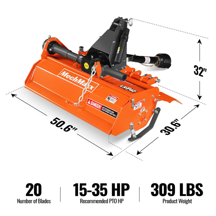 42 in Rotary Tiller, 3 Point Hitch Cat.1, Chain Drive, PTO Shaft Inclu — angle view