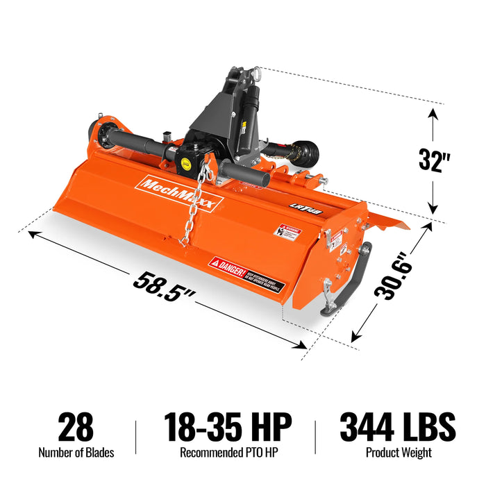 48 in Rotary Tiller,  3 Point Hitch Cat.1,  Chain Drive,  PTO Shaft In — angle view