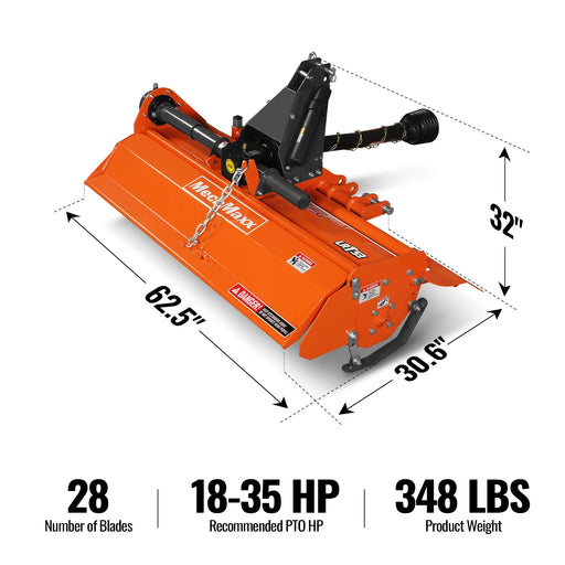53 in Rotary Tiller,  3 Point Hitch Cat.1,  Chain Drive,  PTO Shaft In — angle view