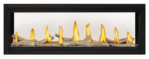 Napoleon Luxuria 50 see-through natural gas linear fireplace with contemporary logs