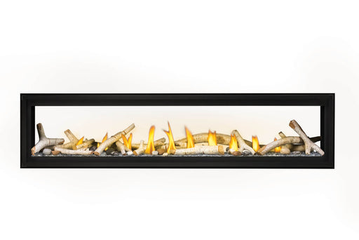 Napoleon Luxuria 74 see-through natural gas linear fireplace with birch logs and glass beads