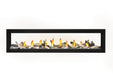 Napoleon Luxuria 74 see-through natural gas linear fireplace with mineral rock, Shore Fire and Beach Fire media