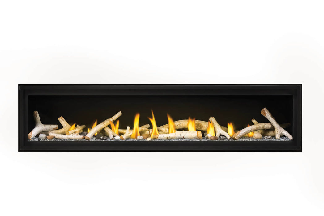 Napoleon Luxuria 74 single-sided natural gas linear fireplace with birch logs and glass beads