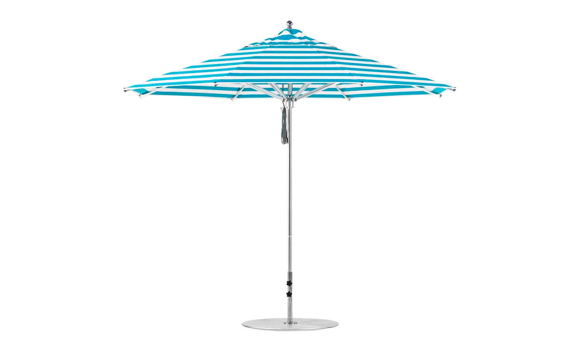Ledge Lounger Premier Umbrella-11' Oct-Pulley — Silver Pole-Classic Ball Finial-Single Vent-STK-R011-Turquoise Stripe