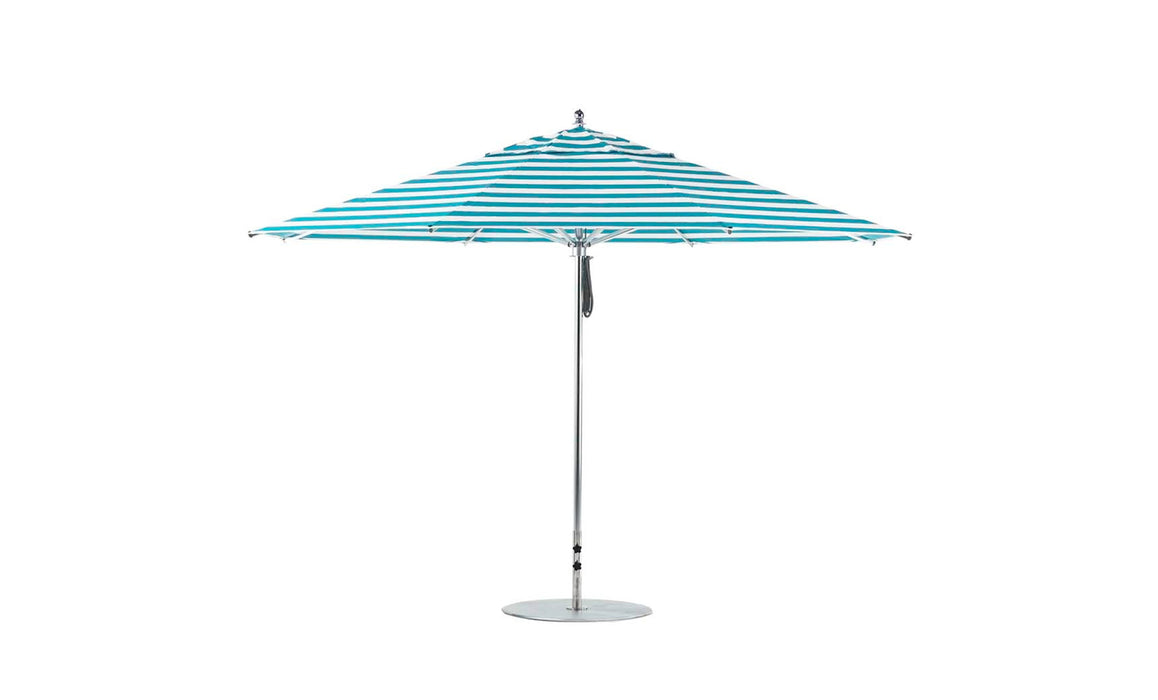 Ledge Lounger Premier Umbrella-13' Oct-Pulley — Silver Pole-Classic Ball Finial-Single Vent-STK-R011-Turquoise Stripe