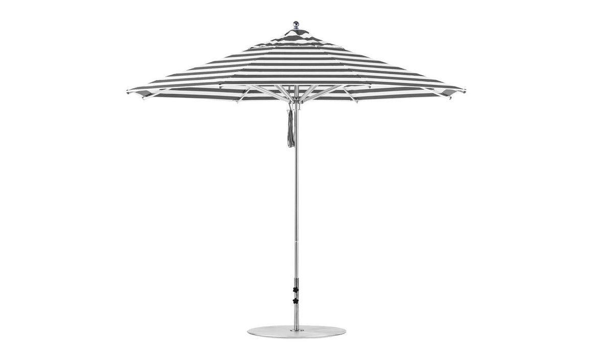 Ledge Lounger Premier Umbrella-11' Oct-Pulley — Silver Pole-Classic Ball Finial-Single Vent-STK-R017-Black Stripe