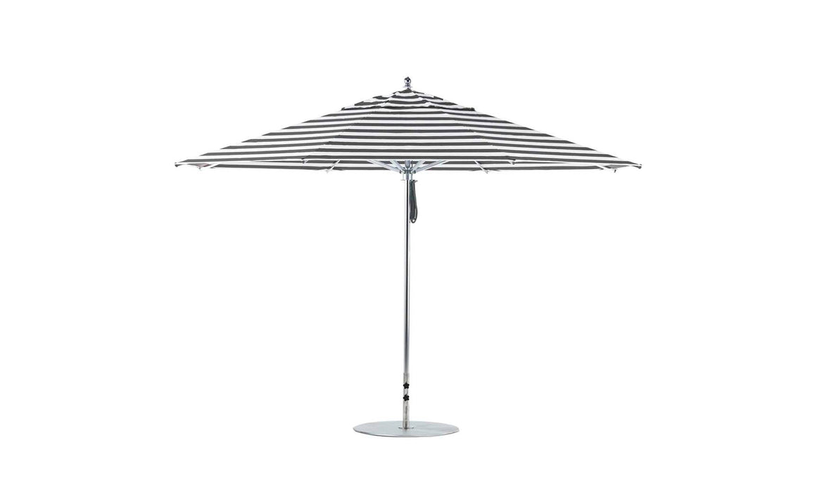 Ledge Lounger Premier Umbrella-13' Oct-Pulley — Silver Pole-Classic Ball Finial-Single Vent-STK-R017-Black Stripe