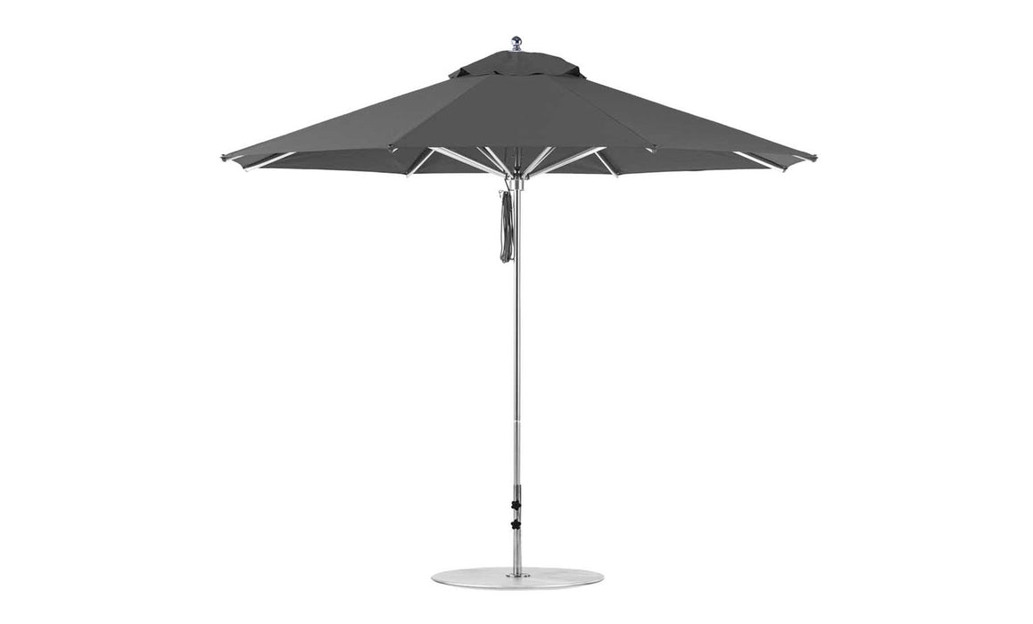 Ledge Lounger Premier Umbrella-11' Oct-Pulley — Silver Pole-Classic Ball Finial-Single Vent-STK-R164-Charcoal Grey