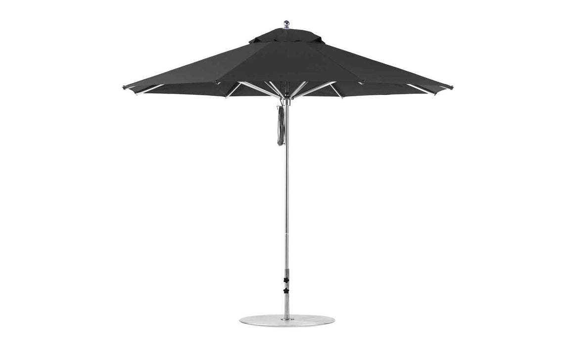 Ledge Lounger Premier Umbrella-11' Oct-Pulley — Silver Pole-Classic Ball Finial-Single Vent-STK-R103-Black