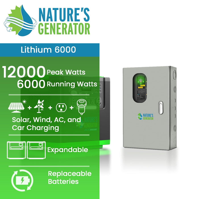 Nature's Generator Lithium 6000 and Transfer Switch - Side View