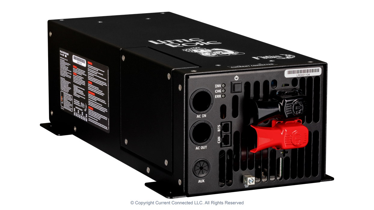 High quality photo of the Midnite Solar - MNLR3648M - Little Rosie 48V 3600W 120V Inverter MNLR3648M-60A Charger 15-15 - Angled View. Photographed by Current Connected