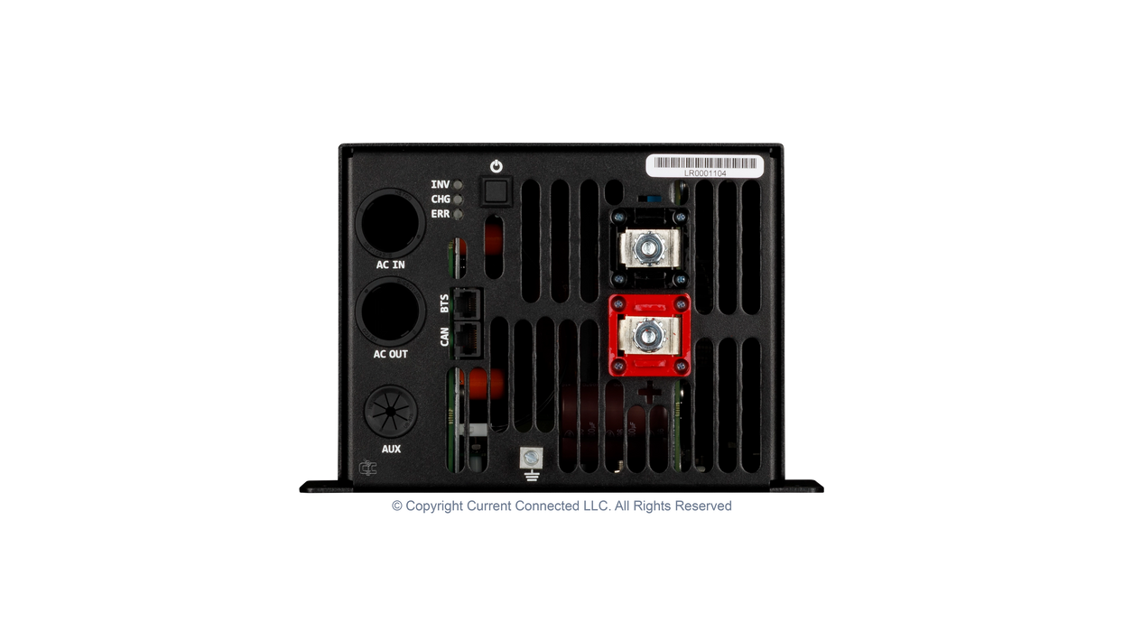 High quality photo of the Midnite Solar - MNLR3648M - Little Rosie 48V 3600W 120V Inverter-60A Charger - Bottom View. Photographed by Current Connected
