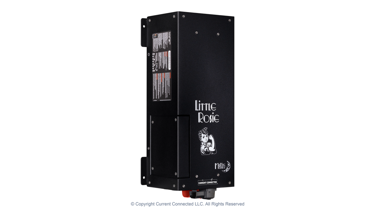 High quality photo of the Midnite Solar - MNLR3648M - Little Rosie 48V 3600W 120V Inverter-60A Charger - Left Angled View. Photographed by Current Connected