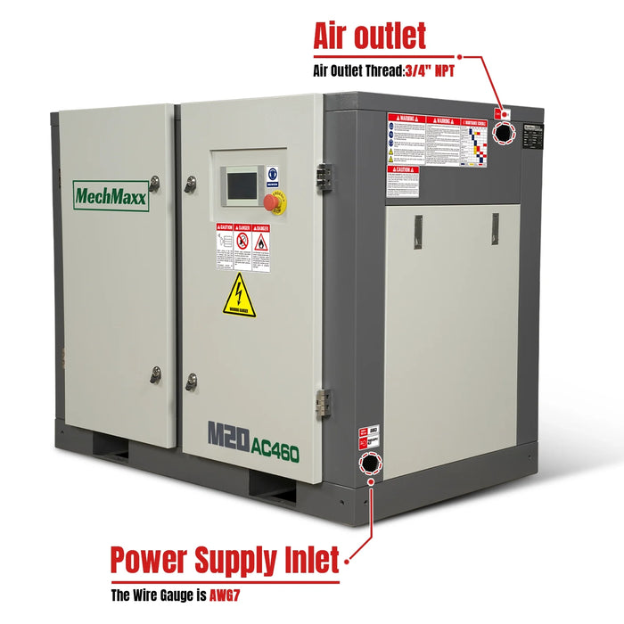 20HP Rotary Screw Air Compressor - 78 CFM,  116 PSI,  460V 3-Phase | Industrial-Grade