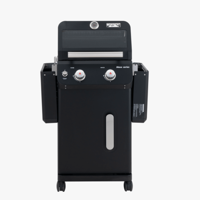 Monument Grills Mesa 220 | Black Foldable Propane Gas Grill 2 Burner Grill - Detail View