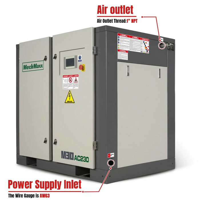 30HP Rotary Screw Air Compressor - 106 CFM,  116 PSI,  230V 3-Phase | Industrial-Grade
