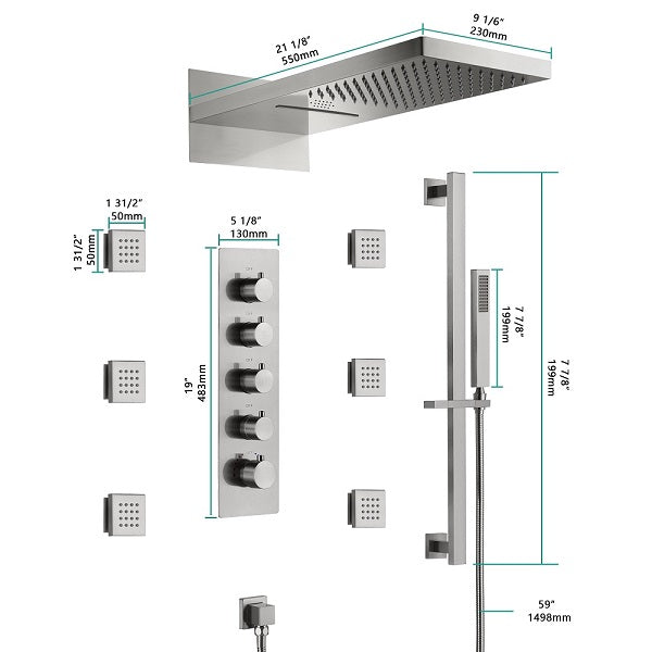 Cascada Showers 9"x22” Capri Music LED shower system - Detail View 2