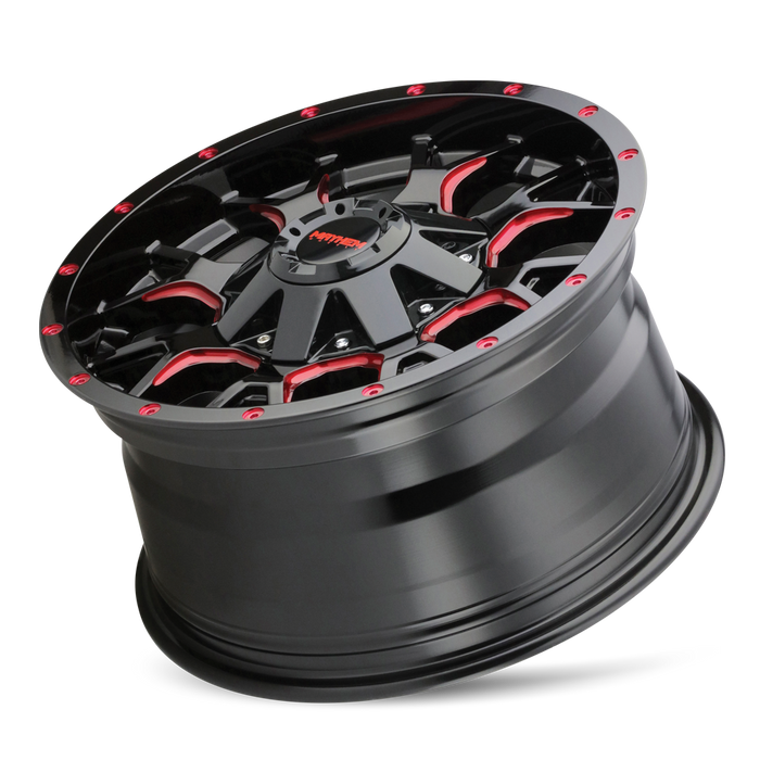 Mayhem 8015 Warrior Gloss Black Milled Prism Red wheel profile view showing -12mm offset